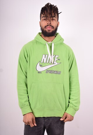 NIKE MENS VINTAGE HOODIE JUMPER LARGE GREEN 90'S