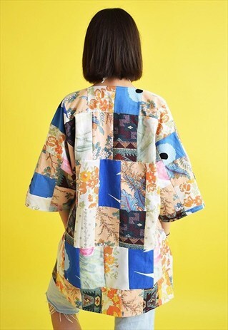 STUNNING 70'S RETRO BOHO PATCHWORK FESTIVAL KIMONO JACKET