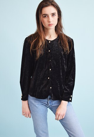 80'S RETRO GRUNGE OVERSIZED VELVET TIE UP BLOUSE TOP