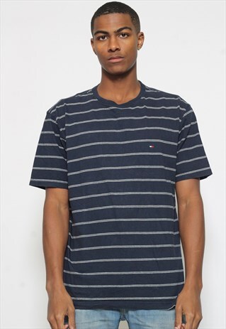 VINTAGE TOMMY HILFIGER STRIPED LOGO T-SHIRT BLUE