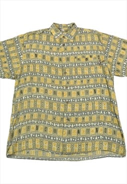 Vintage Shirt Short Sleeved Aztec Pattern Yellow Large