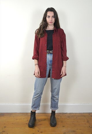 90S VINTAGE DARK RED FLANNEL SHIRT