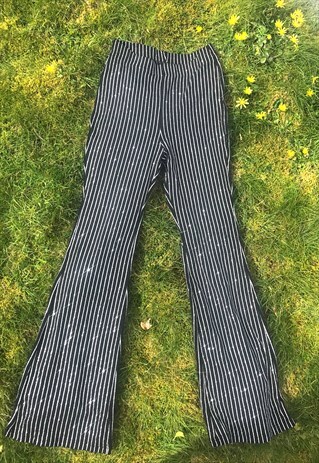 FLARED GLITTER PIN STRIPE HIGH WAIST ELASTICATED TROUSERS