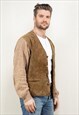 VINTAGE 80'S MEN SUEDE KNIT CARDIGAN IN BEIGE