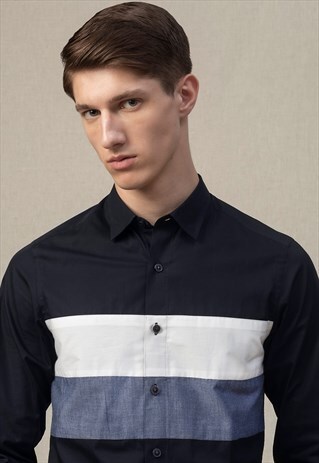 KNIGHTSBRIDGE NAVY BLUE COLOUR BLOCK MENS SHIRT