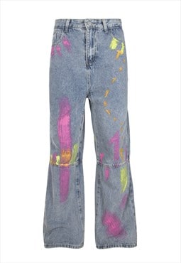 Paint splatter jeans graffiti denim trouser flare rave pants