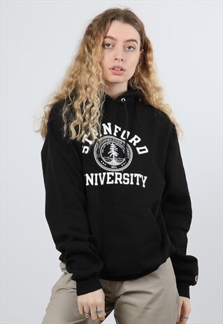 VINTAGE CHAMPION SMALL BLACK PRINTED COLLEGE HOODIE