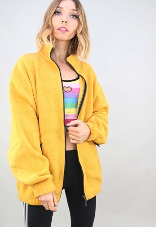 VINTAGE 90S OVERSIZED YELLOW ZIP UP FLEECE
