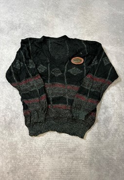 Vintage Knitted Jumper Abstract Patterned Grandad Sweater