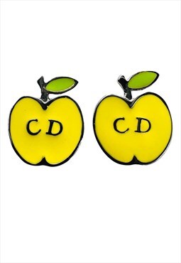 Dior Earrings Silver Yellow CD Logo Monogram Apple Vintage