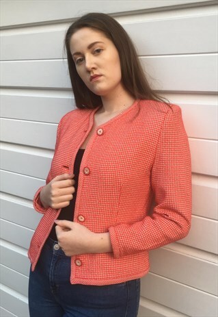 WOMENS VINTAGE BURBERRY JACKET PEACH PINK PATTERNED COAT