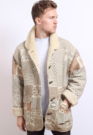 VINTAGE AZTEC NAVAJO FLEECE LINED JACKET