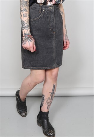 VINTAGE 80'S BENETTON WASHED BLACK DENIM PENCIL SKIRT