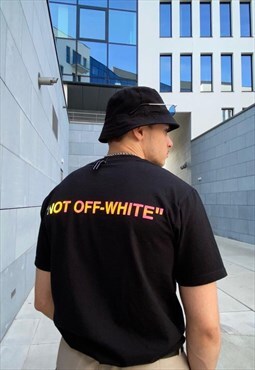 Black " NOT OFF WHITE " reflective Printed T shirt tee Y2K