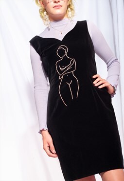 Vintage dress 90s reworked feminist embroidery velvet lbd