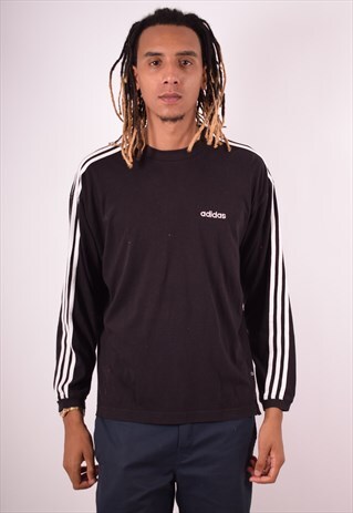 ADIDAS MENS VINTAGE TOP LONG SLEEVE LARGE BLACK 90S