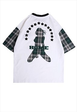 Tartan t-shirt check patch tee grunge star top in white