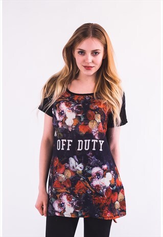 FLORAL PRINT T-SHIRT TOP IN BLACK