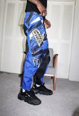 Vintage 90s Blue Abstract Padded Festival Racing Trousers