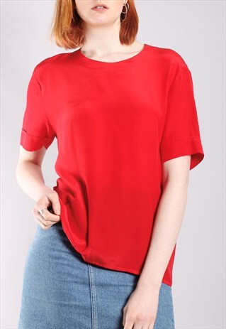 VINTAGE 90S SILK BRIGHT RED LOOSE FIT TOP