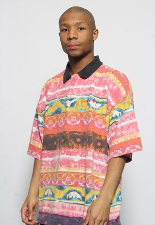 VINTAGE SERGIO TACCHINI PATTERN POLO SHIRT PINK