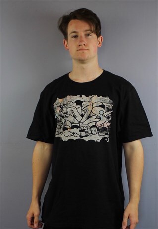 VINTAGE CONVERSE T SHIRT IN BLACK WITH PRINTED LOGOS ON FRON