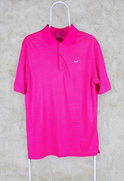 Vintage Pink Nike Polo Shirt Golf Striped Medium