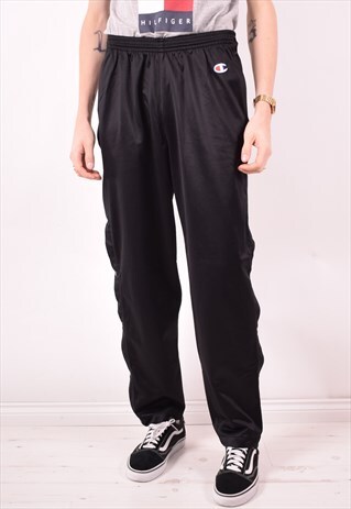 CHAMPION MENS VINTAGE TRACKSUIT TROUSERS MEDIUM BLACK 90S