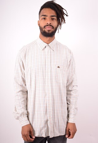 KAPPA MENS VINTAGE SHIRT XL WHITE CHECK 90S