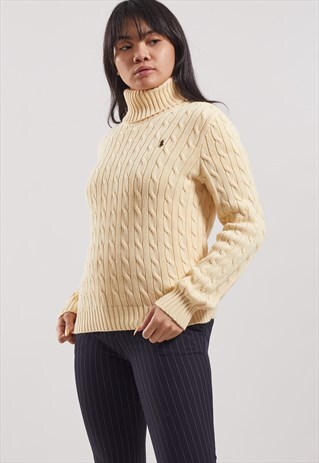 VINTAGE RALPH LAUREN CABLE KNIT ROLL NECK JUMPER