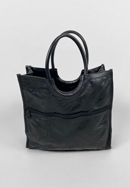 80's Vintage Ladies Bag Black Leather Patchwork Handbag