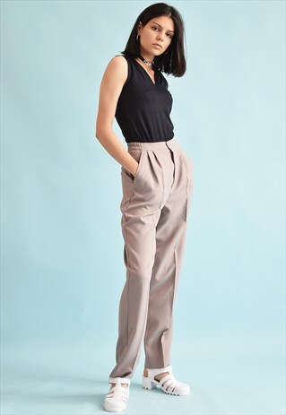 90'S RETRO CLASSY NEUTRAL HIGH WAIST TAPERED TROUSERS