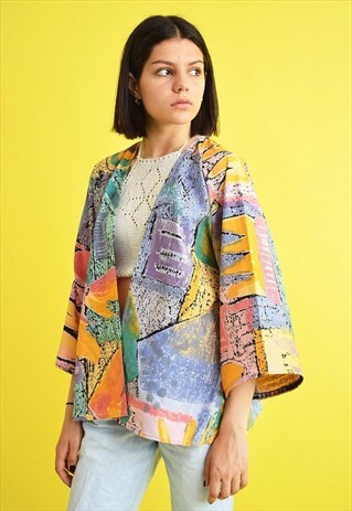 90'S BOHO FESTIVAL ABSTRACT KIMONO JACKET TOP