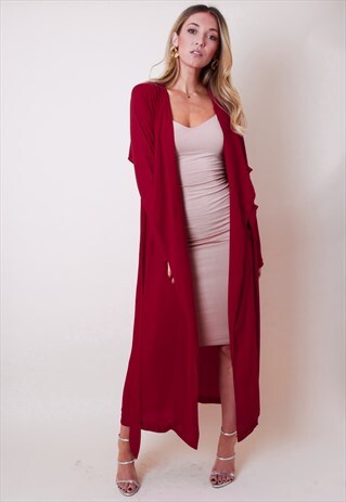 CHIFFON WATERFALL DUSTER JACKET - WINE