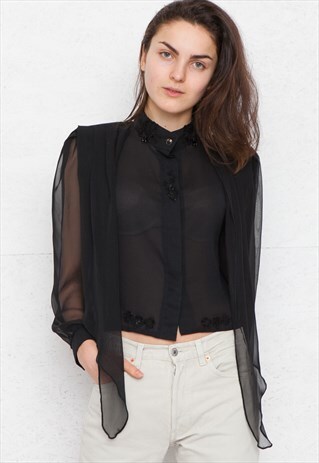 VINTAGE BLACK OLDHOUSE LONG SLEEVE SEE THROUGH SHIRT