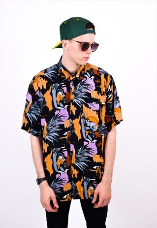 VINTAGE 80S COLOURFUL ABSTRACT SHORT SLEEVE SHIRT