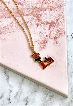 80s 'L' Initial Pendant Floral Necklace Vintage Jewellery