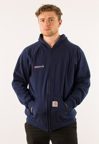 VINTAGE NAVY CARHARTT VELOUR HOODIE PULLOVER XXL