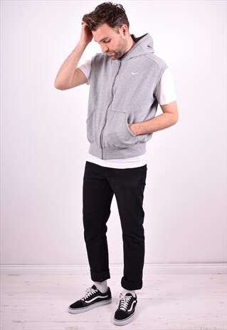NIKE MENS VINTAGE HOODIE TOP MEDIUM GREY 90'S