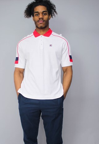VINTAGE WHITE FILA BUTTON UP POLO SHIRT
