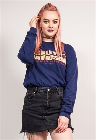 90'S RETRO BLUE HARLEY DAVIDSON LONG SLEEVE T-SHIRT