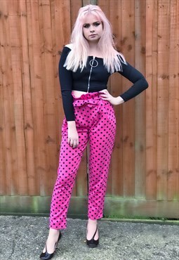 Pink Polka Dot Paperbag Jersey Trousers