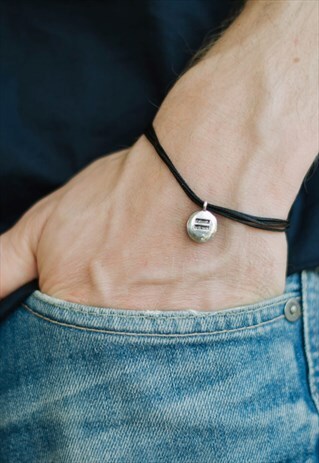 EQUALITY BRACELET FOR MEN SILVER CHARM BLACK CORD FOR HIM