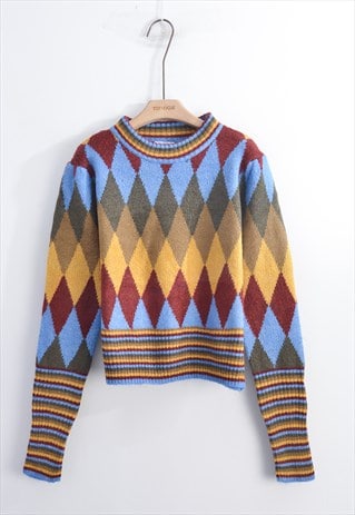 Multi color diamond shape pattern jumper