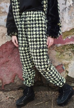 Hound tooth fleece joggers detachable handmade y2k overalls