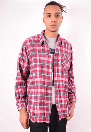 MENS VINTAGE FLANNEL SHIRT XXL RED CHECK 90S