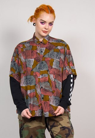 VINTAGE 90'S MULTICOLOUR ABSTRACT PATTERN OVERSIZED SHIRT