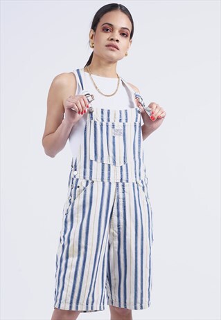 VINTAGE 80'S LEVI'S STRIPED WHITE DUNGAREE SHORTS