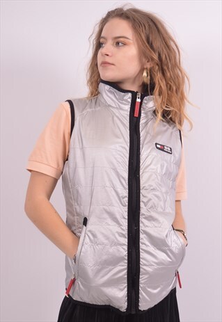 TOMMY HILFIGER WOMENS VINTAGE GILET MEDIUM SILVER 90S