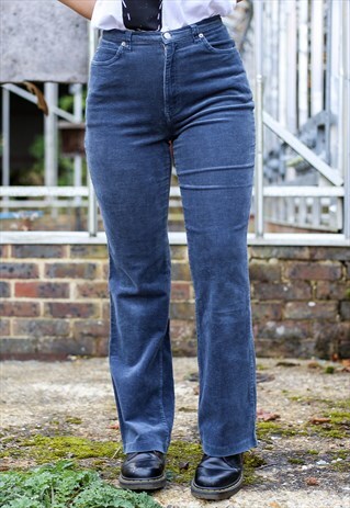 NAVY CORDUROY HIGH WAISTED TROUSERS